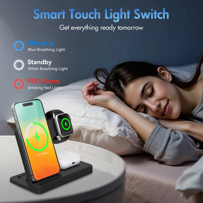 Charging Station, Wirelss Charger, Magnetic Charging Station Compatible with Iphone 16 15 14 13 12 11 Pro Max XS XR, for Iwatch Series 9 8 7 6 5 4 3 2 SE, for Airpods 3 2 Pro